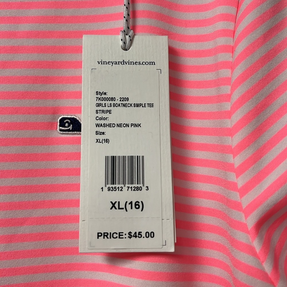 Vineyard Vines Performance Pink White Stripe Long Sleeve Spandex Top NWT Girls - Picture 3 of 5